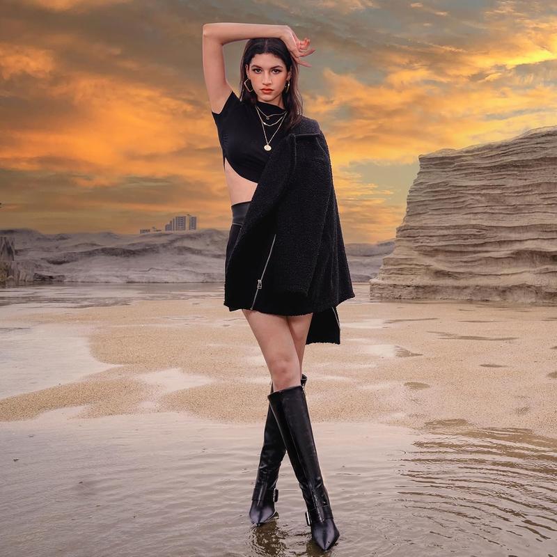 FEINLINA Women's Black Matte Over-The-Knee Stiletto Boots with Pointed Toe and Side Zipper for Elegant Style boots for women Footwear Leather