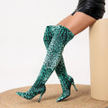FEINLINA Women's Green Leopard Print Stretch Over-The-Knee Boots with Stiletto Heel & Pointed Toe Fashionable & Stylish TikTok Optimized north  40  outfitters boots for women