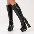FEINLINA Women's Gothic Platform  Boots with Thick Ultra High Block Heel & Chain Accent Black Western Riding Shoes boots for women vivet boots
