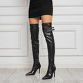 FEINLINA Women's Black Matte Over-The-Knee Stiletto Boots with Side Zipper and Buckle Detail boots for women