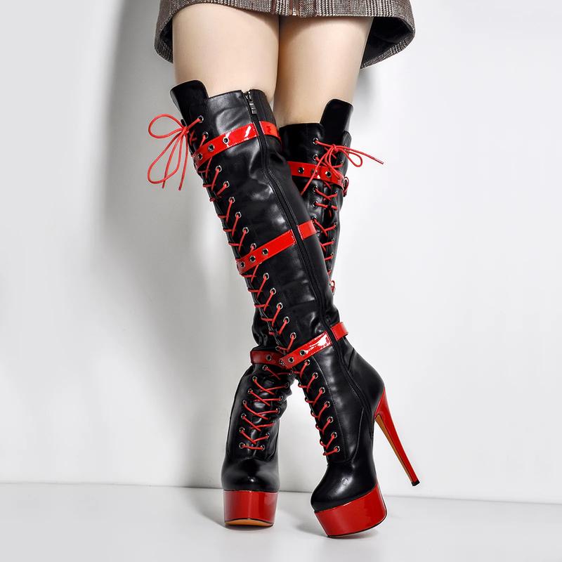 FEINLINA Women's Ultra High Stiletto Open Toe Waterproof Platform Knee Length Boots with Zipper Closure Footwear boot o's vivet boots boots for women