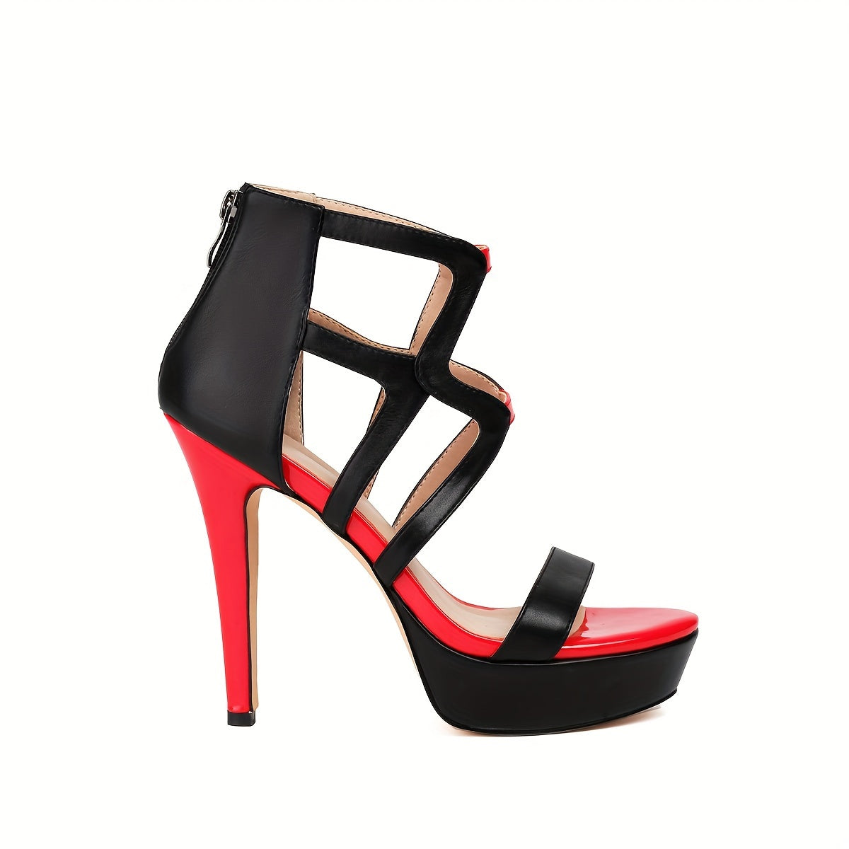 Feinilna Women's Trendy High-Heeled Sandals Featuring a Back Zipper, Cut-Out Design, And Crisscross Straps, Perfect for Summer Parties with a Stylish Two-Tone Color Scheme., Women Shoes