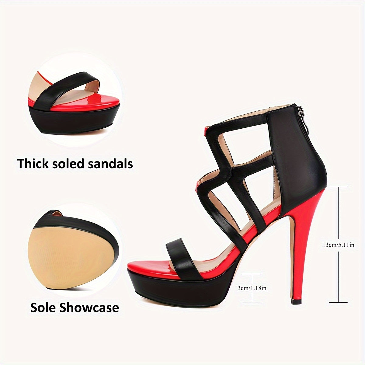 Feinilna Women's Trendy High-Heeled Sandals Featuring a Back Zipper, Cut-Out Design, And Crisscross Straps, Perfect for Summer Parties with a Stylish Two-Tone Color Scheme., Women Shoes