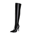 FEINLINA Women's Black Synthetic Leather Stiletto High Heel Knee High Boots with Zipper Closure Pointed Toe Fashionable Casual Footwear Shoe  boots for women