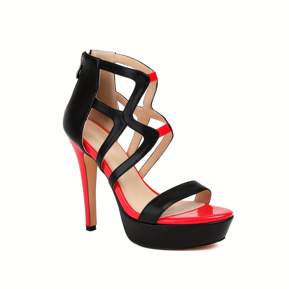 Feinilna Women's Trendy High-Heeled Sandals Featuring a Back Zipper, Cut-Out Design, And Crisscross Straps, Perfect for Summer Parties with a Stylish Two-Tone Color Scheme., Women Shoes