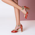 FEINLINA Women's Red Mary Jane Heels with Chinese Embroidery & Pearl Fringe Chunky Block Heel for All Seasons Elegant Footwear Synthetic Upper
