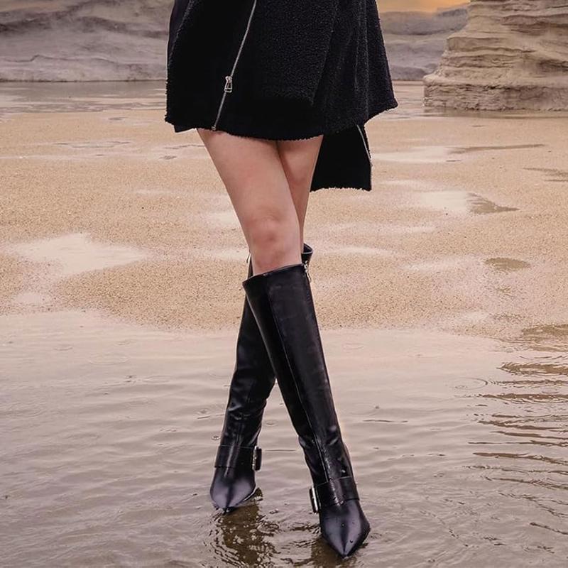 FEINLINA Women's Black Matte Over-The-Knee Stiletto Boots with Pointed Toe and Side Zipper for Elegant Style boots for women Footwear Leather