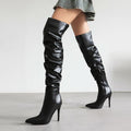 FEINLINA Women's Matte Black Over-The-Knee Stiletto Boots with Side Zipper & Pointed Toe Premium Synthetic Leather Elegant Stiletto Heel Chic Look Footwear boots for girl