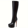 FEINLINA Women's Matte Black Stiletto Boots with Platform boots for women vivet boots- High-Quality Synthetic Upper for Durability Chic Appearance Zipper Closure witch boots vivet boots