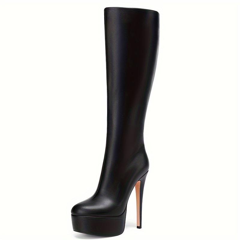 FEINLINA Women's Matte Black Stiletto Boots with Platform boots for women vivet boots- High-Quality Synthetic Upper for Durability Chic Appearance Zipper Closure witch boots vivet boots