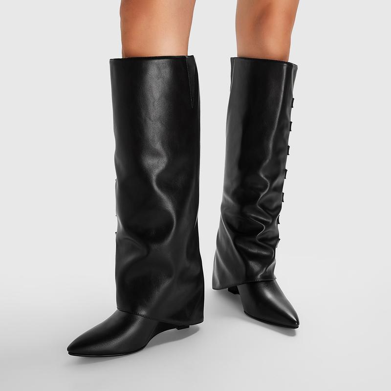 FEINLINA Women's Black Matte  Stiletto Boots with Multi-Strap Harness & Metal Buckles for Casual Wear gothic  florist  long boot Footwear cowgirl boots