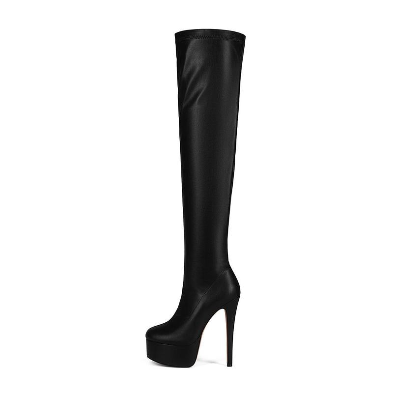 FEINLINA Women's Black Matte Over-The-Knee Boots with Stiletto Super High Heel Side Zipper Closure Elastic Artificial Leather Upper Fabric Lining Footwear boots for women vivet boots Shoe s