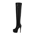 FEINLINA Women's Black Matte Over-The-Knee Boots with Stiletto Super High Heel Side Zipper Closure Elastic Artificial Leather Upper Fabric Lining Footwear boots for women vivet boots Shoe s