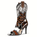 Thin High-Heeled Leopard Print Snake Pattern Patchwork Rhinestone Sandals